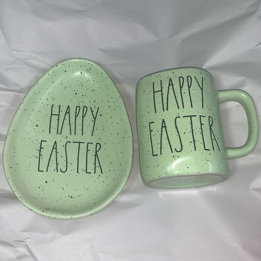 Rae Dunn “HAPPY EASTER” Green Speckled Mug | Rae Dunn “HAPPY EASTER” Egg Plate